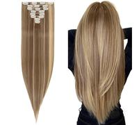 26inches Clip in Hair Extensions #Ash&Dark Blond 100% Synthetic Hairpiece Extension 8pcs Long Straight Hair Pieces For Full Head