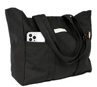 26L Harp + Ra Extra Large Unstructured Canvas Tote Bag for Women, Open Top Everyday Carry, Pockets, no zipper, Gift for Women, Raven Black, XL