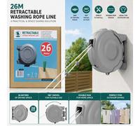 26M Dual Retractable Wall Mounted Washing Line Heavy Duty Double Clothes Airer, Space Saving Indoor & Outdoor Laundry Dryer