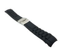 26mm Black Silicone Watch Band Rubber Replacement Bracelet Shape Sport Watch Strap with Silver Deployment Clasp