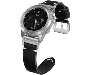 26mm Handmade Double Sided Leather Band Compatible With Garmin Watch Band，Quickfit Retro Design Genuine Leather Band For Fenix 8 51mm/7X/6X Pro/5X Plus/Instinct 3 Solar 50mm/Enduro(Black/Silver)