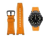 26MM Men's Canvas leather watch strap Fit for Casio GST-B100 S130 W300GL 400G W330 GST-W120L s120 W130L S100(Yellow black buckle)