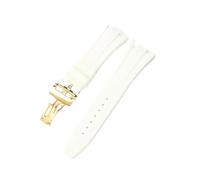 26mm Silicone Waterproof Watch Strap Fit for Ap Royal Oak(White-Golden-Z1)