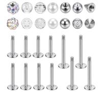26Pcs 16G Labret Helix Piercing Jewelry Lip Monroe Medusa Nose Rings Stud | Flat Back Earrings, Bars 6mm 8mm 10mm, 316L Surgical Steel, Internal Thread, with Replacement Ball Taper for Women Men