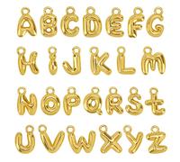 26pcs A-Z Letter Charms, Gold Glitter Bubble Alphabet Pendants Stylish Initial Charms with Round Rings for Bracelets Necklaces Earrings Women DIY Jewelry Craft Making Set