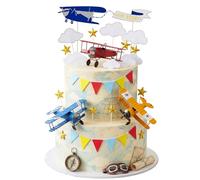 26Pcs Airplane Cake Topper Airplane Figurine Cake Decorations Airplane Theme Happy Birthday Cake Decorations for Baby Shower Party Supplies