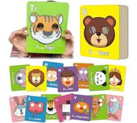 26PCS Alphabet ABC Flash Cards with Animal Mask, Colorful Alphabet Mask Cards with a Fun Animal Illustration, Interactive Education Games, English Phrases,Learning Lowercase & Uppercase Letter