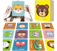 26pcs Alphabet ABC Flash Cards with Animal Masks - Colorful Alphabet Mask Cards,Fun Learn Letters Activities,Interactive Education Games,Preschool Kindergarten Toys