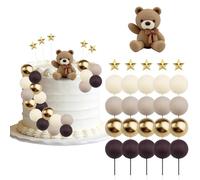 26Pcs Baby Shower Cake Topper,Beige Brown Bear Balls and Stars Baby Shower Cake Decoration,Boho Cake Toppers Perfect for Gender Reveal Party & Newborn Celebrations