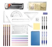 26pcs Back To School Stationery Set High School Stationery Set Gcse Kit | Maths Set Includ Protractor And Compass Set with Pens Eraser Pencil Sharpener Ruler Post-It Notes Notepad In a Pencil Case