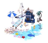 26PCS Beach Doll House Accessories, Beach Landscape, Summer Beach Scene Props Miniature Decorations, Wooden Doll House Boat Chair Parasol Small Palm Tree Ornament for Kids