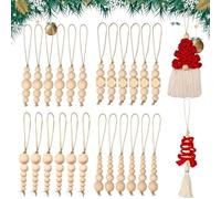 26pcs Christmas Tree Wood Beads Ornaments, 6 Styles Boho Christmas Tree Woven Hanging Decoration Farmhouse Wooden Beads for Xmas Hanging Home Décor