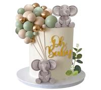 26PCS Cute Baby Elephant Pearl Balls Cake Decoration Mini Balloon Cake Topper Baking Cake Decorations DIY Elephant Theme Party Supplies for Birthday Party Baby Shower Wedding - Green Brown
