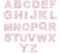 26pcs Floral Iron-on Letter Patches, Embroidered A-Z Alphabet Initial Applique Decorative Flower Letter Sew-on Patch for DIY Clothing Fabric Hat Jacket Backpack Crafts (Pink)