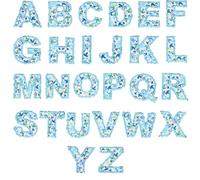 26pcs Floral Iron-on Letter Patches, Embroidered A-Z Alphabet Initial Applique Decorative Flower Letter Sew-on Patch for DIY Clothing Fabric Hat Jacket Backpack Crafts (Blue)