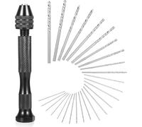 26PCS Hand Drill Set - Precision Pin Vise with Small Drill Bits - Aluminum Alloy Handle with Bearing Steel Twist Drill Bits - DIY Craft Woodworking Jewelry Model Making (Black)
