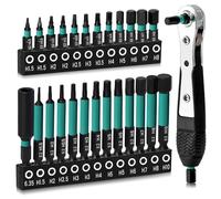 26PCS Impact Drill Allen Key Bit Set 25mm+60mm Long with Mini Ratchet Screwdriver, Alan Keys Sets for Drill H1.5-H10 Metric Hex Impact Allen Wrench Drill Bit Set, 1/4" Allen Shank S2 Steel Bits