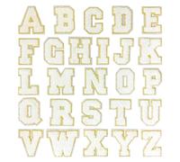 26Pcs Iron on Chenille Letter Patches A-Z, Iron on Letters for DIY Clothing, Fabric, Shoes, Bags (White)