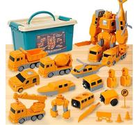 26Pcs Magnetic Transform Engineering Car Toys - Kids Magnetic Robot Construction Vehicles Toys Set, Birthday Christmas Thanksgiving Gifts for Children Toddler Teenager Boy Girl