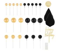 26pcs Man Boho Cake Topper Black Gold Balls Palm Leaves Decoration Man Cake Topper Elegant Black Gold Cakes Decorations Reusable Cakes Toppers Decorations for Men Boy Birthday Party Decoration
