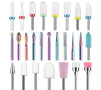 26pcs Nail Drill Bits Set, 3/32inch Professional Ceramic Safety Bits for Nail Drill, Diamond Cuticle Efile Nail Drill Bits, Remover Bits for Acrylic Gel Nail Tech Manicure Pedicure, Home Salon