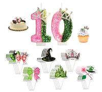 26pcs Number 10 Candle Birthday Girl and Cup Cake Toppers Set, Including 2pcs Birthday Candles for Cakes, 24pcs Cake Decorations Topper, Birthdays Cakes Candle Cupcake Toppers