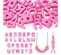 26Pcs Pink Large Letter Beads, Large Hole Big Alphabet Beads, Acrylic Letter Slide Bead European Chunky Paracord Bead for Keychains Necklaces Bracelet DIY Art Crafts
