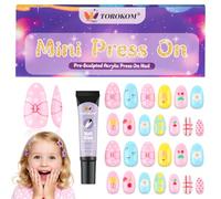 26PCS Press on Nails for Kids, TOROKOM Cute Kids Fake Nails Kid Glue on Nail Short Almond False Nail Art Gift for Girls Children 8-12 Age with Builder Nail Glue (1 Pack, Dots Bow)