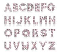 26PCS Rhinestones Letter Charms 8mm A-Z Initial Alphabet Slider Pendants for Making Jewelry Full Crystal Personalized Name Capital Charm Beads for DIY Bracelet Necklace Choker Earrings (Pink)