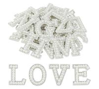 26Pcs Self Adhesive Letter Patches Pearl Rhinestone Letter Stickers Iron on Letters A-Z Stick on Pearls White Glitter Alphabet Patches for Embroidered Clothing Bags Hats Phone Case DIY Crafts