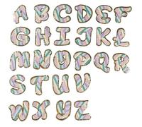 26Pcs/Set A-Z Pink Gold English Alphabet Letter Patch Mixed Embroidered Iron On Kids Cartoon Patches for Clothes Stickers Badge for Pants(Light Blue2)