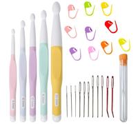 26pcs Sewing & Crochet Kit with 5pcs Large Crochet Hooks Set (8mm,10mm,12mm,15mm,20mm), 10pcs Colorful Marking Pins & 11pcs Needles Perfect for Thick Yarn Crochet, Ideal for Beginners, Craft Lovers