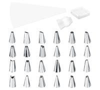 26PCS Silicone Piping Bags, Piping Bags and Nozzles Set with 25 Stainless Steel Nozzles and Coupler, 30cm X 17cm Reusable Icing Bag with Cleaning Brush for Decorating Cakes, Pastries, and Cupcakes