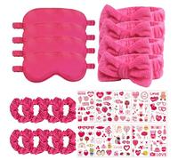 26pcs SPA Sleepover Party Supplies,Love Tattoo Stickers,Spa Headband for Face Washing,Satin Scrunchies for Hair and Simulated Silk Sleep Eye Masks,Ladies and Girls SPA Singles Party (Rose Red)