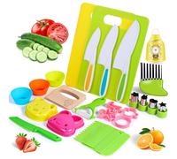 26Pieces Kids Kitchen Knife Set, Toddler Safe Knife Set for Real Cooking, Montessori Kitchen Tools with Kids Cutting Board Crinkle Cutter Peeler, Mini Chef for 3-10 Year Old Toddler Birthday Gift