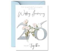 26th Anniversary Card for Women Men - Fancy Floral Flowers - Happy 26 Year Anniversary Card for Girlfriend Partner Wife Husband, A5 Wedding Anniversaries Greeting Cards