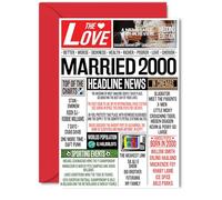 25th Anniversary Cards for Men Women - Married 2000 Newspaper - Happy 25 Wedding Anniversary Card for Husband Wife Brother Sister Aunt Uncle Vintage Retro 2000, 5x7 Inch Greeting Cards
