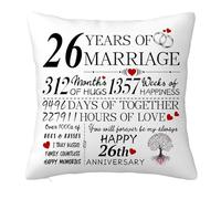 26th Anniversary Cushion Cover Gift for Him Her, 26 Years Anniversary Wedding Gifts Decorations for Couple Boyfriend Girlfriend Men Women Husband Wife, 26 Years of Marriage Pillow Case 45x45cm