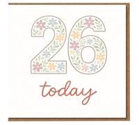 26th Birthday Card - 26 Today Floral Pastel Flowers Design, Pretty Botanical Number Birthday Card for Her, Elegant Minimal Style