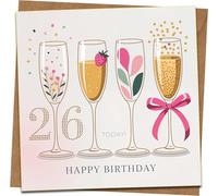 26th Birthday Card for Her, Champagne Glasses & Confetti Design, 145mm x 145mm Square Greeting Card with Kraft Envelope, Happy Birthday for Daughter Wife Friend
