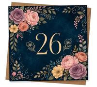 26th Birthday Card for Her - Navy Floral Gold-Style Number