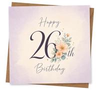 26th Birthday Card for Her, Pastel Blooms & Stylish Script | 26th Birthday Card for Her with soft pastel blooms, leafy sprigs and stylish script wording around the big age number.