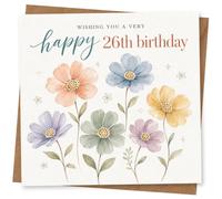 26th Birthday Card for Her, Soft Watercolour Flowers | Gentle watercolour flowers and elegant wording on the front to mark her 26th birthday in style.