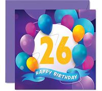 26th Birthday Card for Men Women - Balloon Party - Happy Birthday Cards for 26 Year Old Man Woman Brother Sister Son Daughter Auntie Uncle Friend Cousin, 145mm Bday Greeting Cards Gift
