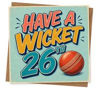 26th Birthday Card, Have a Wicket, Red Cricket Ball | Bold “Have A Wicket 26th” front with retro typography and a bright red cricket ball-made for a 26th birthday.