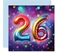 26th Birthday Cards for Men Women - Rainbow Foil Balloon - Happy Birthday Card for 26 Year Old Man Woman Wife Daughter Auntie Son, 145mm Bday Greeting Cards