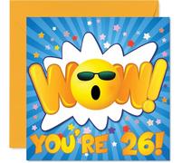 26th Birthday Cards for Men Women - WOW - Happy Birthday Card for 26 Year Old Man Woman Niece Uncle Auntie Son, 145mm Bday Greeting Cards