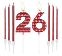26th Birthday Decorations - Red Number 26 Candles, Cake Topper for Women & Men's Birthday Party, Wedding Anniversary