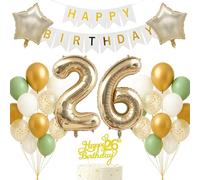 26th Birthday Decorations Set Light Gold White Sage Green Theme Happy Birthday Banner Balloon Decor Photo Backdrop for Women Men Adults Turning 26 Age 26 Party Supplies Celebration Decor Event Bundle