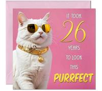 26th Cat Birthday Card for Women - Purrfect Birthday - Funny Cat Birthday Card for 26 Year old woman Ladies twenty six, twenty sixth Friend Girls Mum Sister Aunt Niece Daughter Kitty Kitten